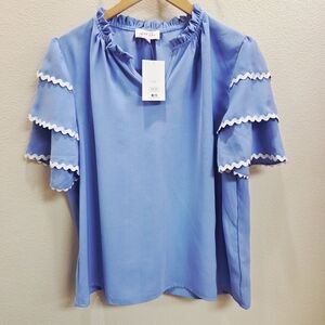 Chic Blue Ruffle Sleeve Blouse